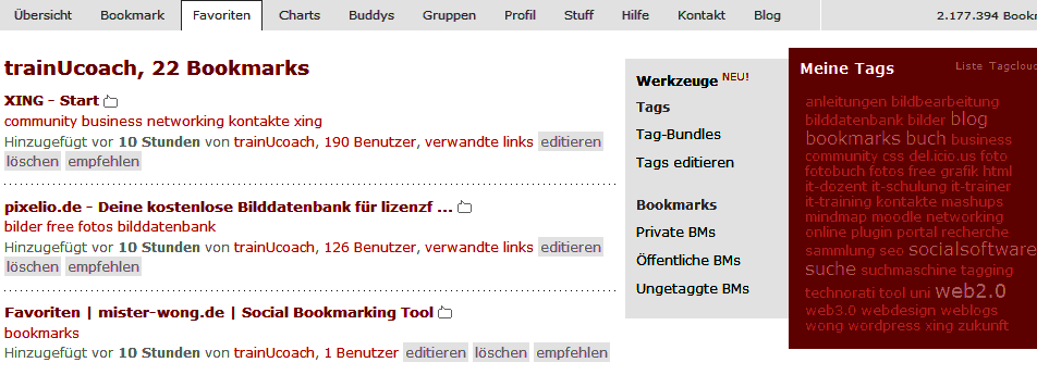 Bookmarks verwalten mit Mister Wong