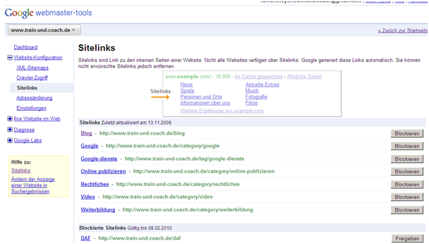 google-webmaster-tools-Festlegung Mit Google-Webmaster-Tools-Sitelinks festlegen