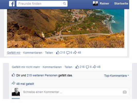 Vor und nach dem Liken Facebook