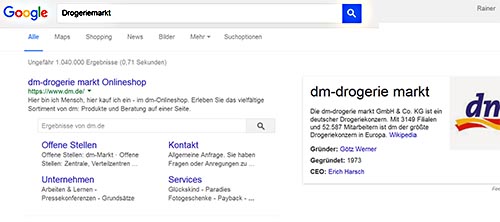 Platz 1 bei Google für Drogeriemarkt